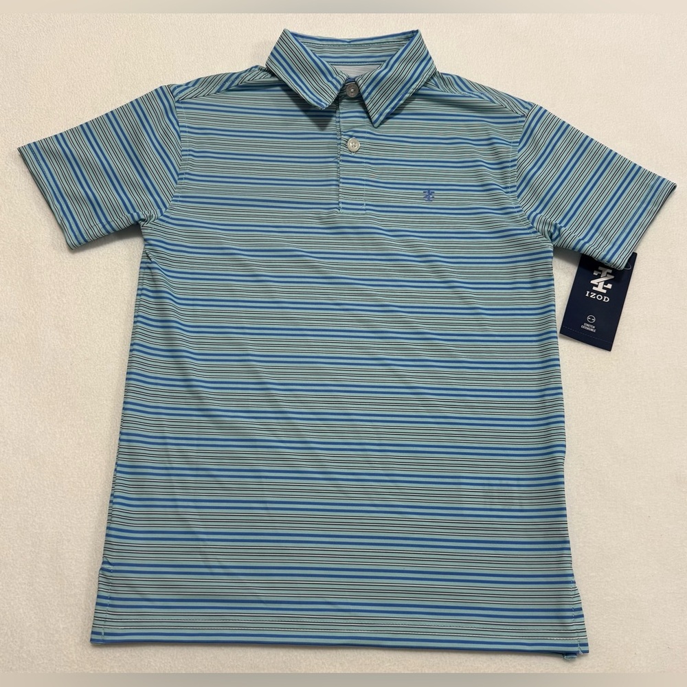 Izod Boys XS (6/7) Light Blue and Dark Blue Striped Polo Shirt